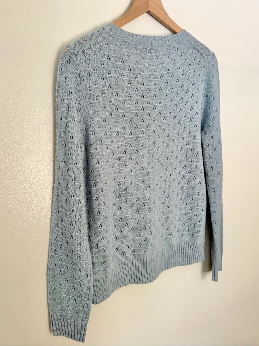 J. Crew Wool Alpaca Pointelle Crewneck Sweater Light Blue Women’s Size Medium